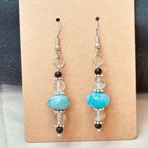 Stainless Steel w/Aquamarine & Golden Rutile Quartz dangle earrings Handmade